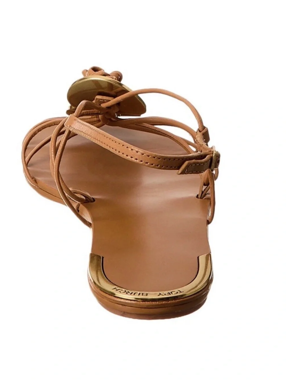 Tory Burch Artisanal Knot Tan Leather Sandal with Gold Accents